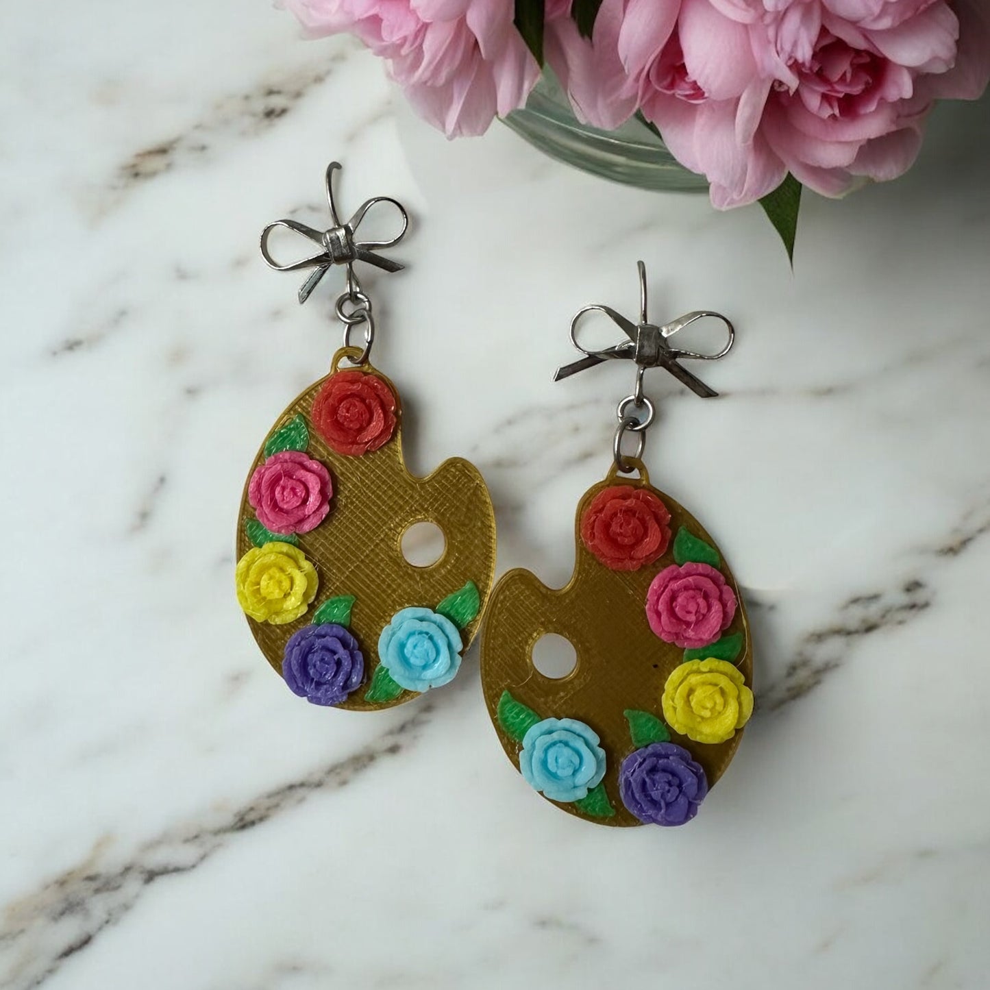 Color Me Killer Cute β Floral Paint Palette Earrings | Artist-Inspired Statement Jewelry | Colorful Dangle Earrings | Art Teacher Gift