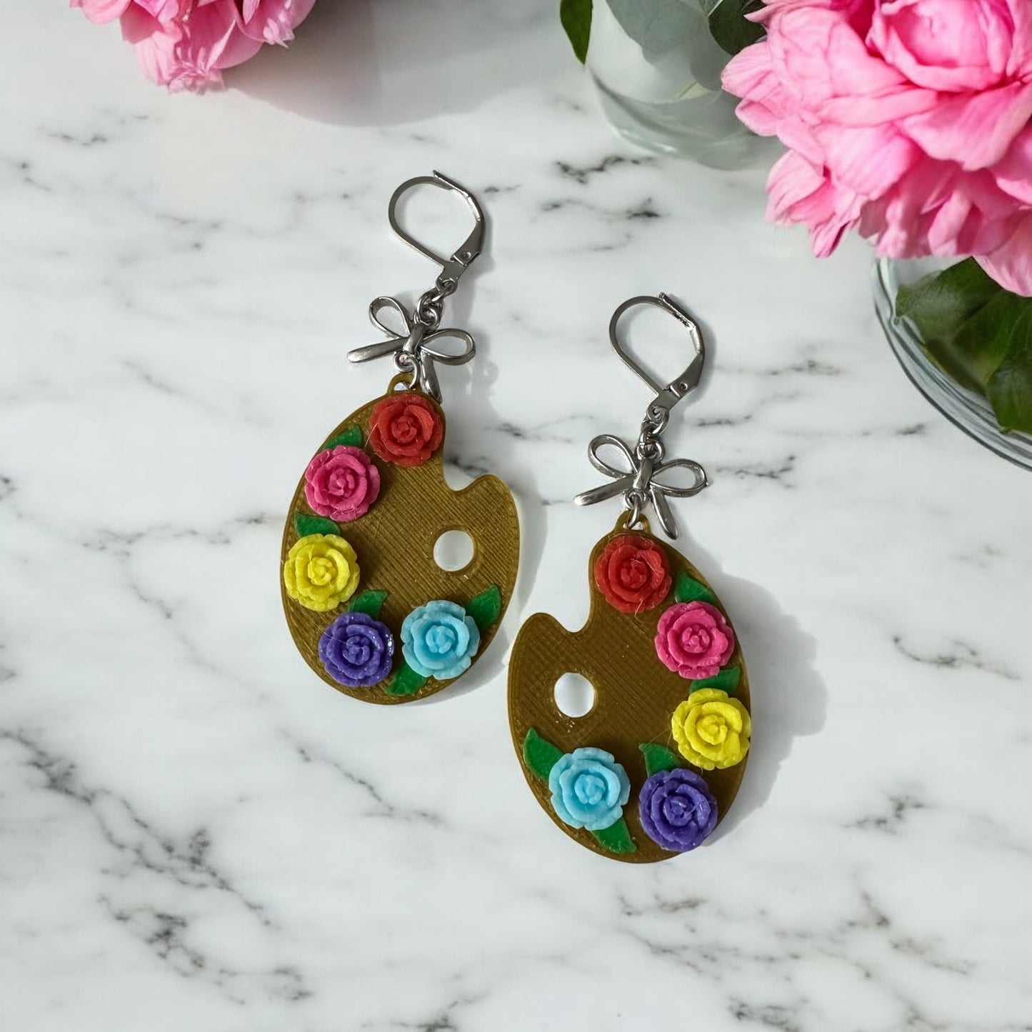 Color Me Killer Cute β Floral Paint Palette Earrings | Artist-Inspired Statement Jewelry | Colorful Dangle Earrings | Art Teacher Gift