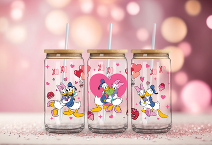 Daisy & Donald Valentines Glass Beer Can