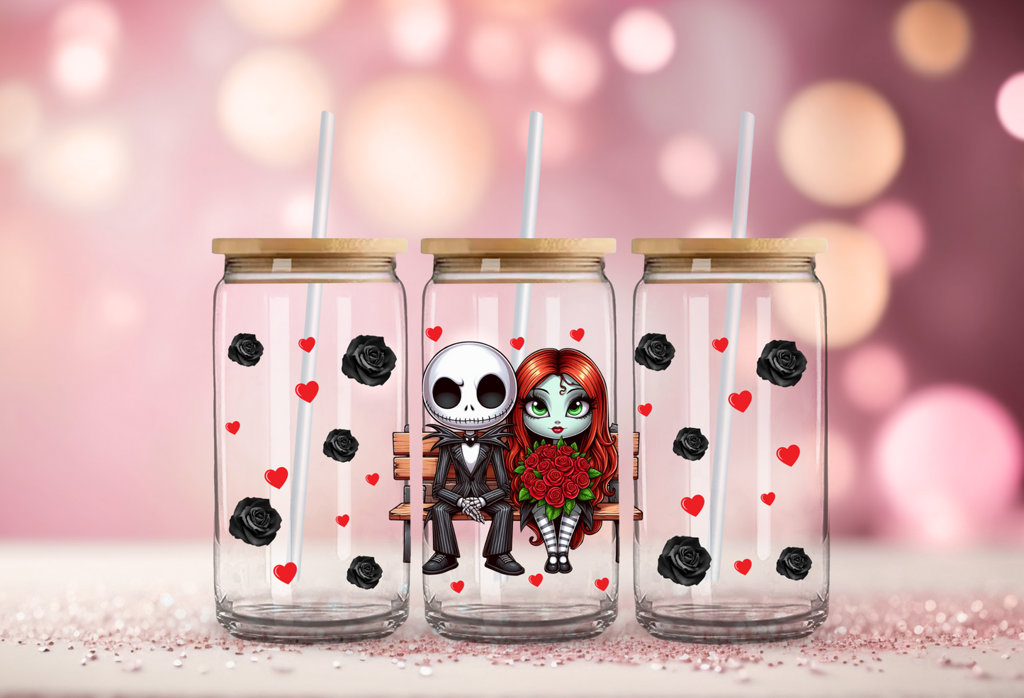 Jack & Sally Glass Beer Can