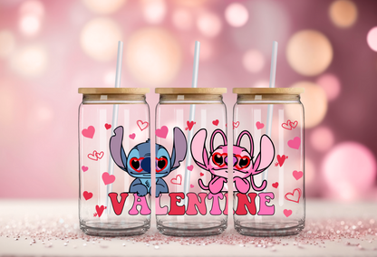 Valentines Stitch & Angel Glass Beer Can