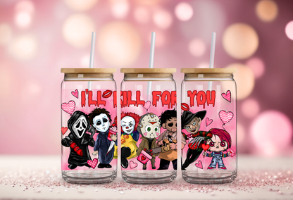 Valentines Boys of Horror Glass Beer Can