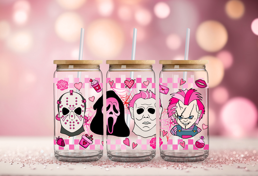 Boys of Horror Valentines Day HeadsGlass Beer Can