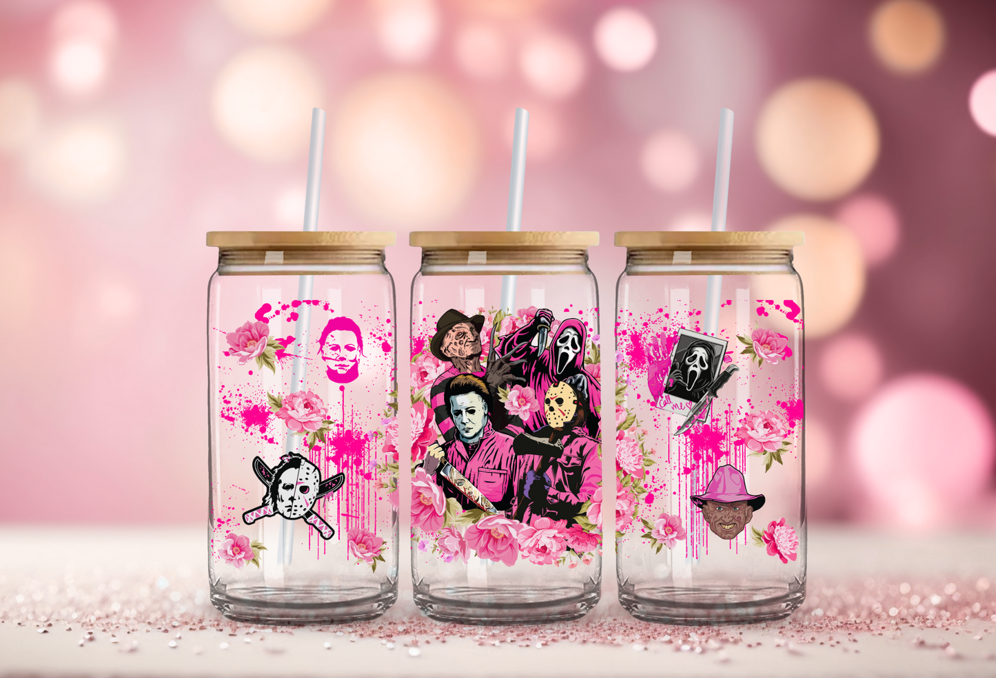 Horror boys Pink Valentines Glass Beer Can