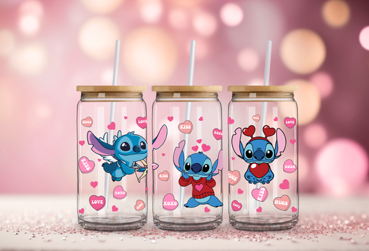 Stitch Valentines Glass Beer Can