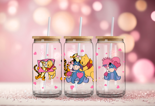 Winnie the Pooh Gang Valentines Glass Beer Can