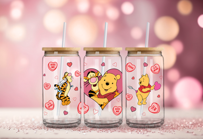 Pooh & Tigger Valentines Glass Beer Can