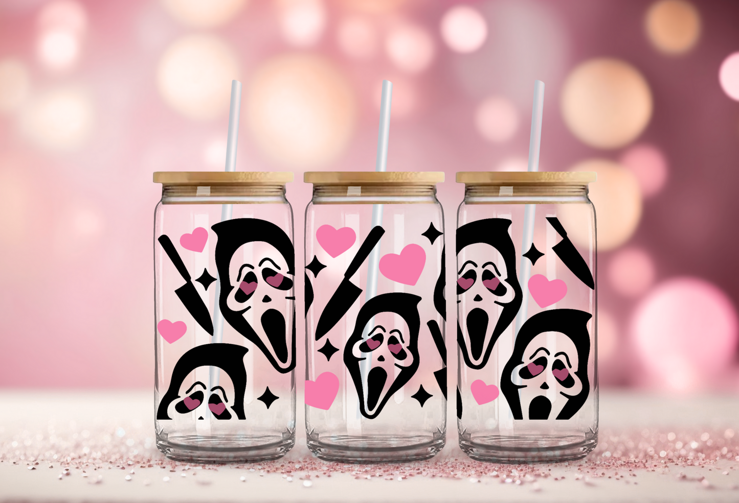 Ghostface Heart eyes Glass Beer Can