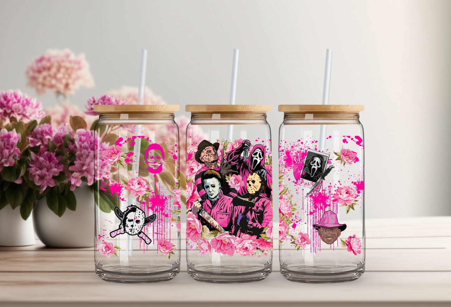 Horror boys Pink Valentines Glass Beer Can