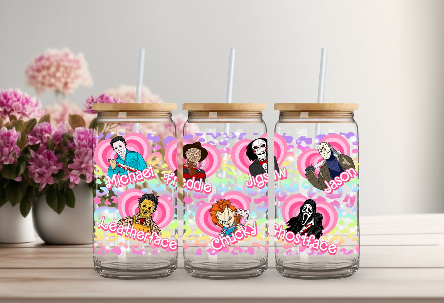 Horror Boys Rainbow Hearts Glass Beer Can