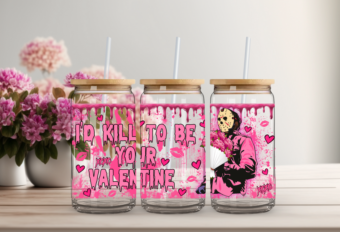 Jasons I'd Kill to Be Your Valentine Glass Beer Can