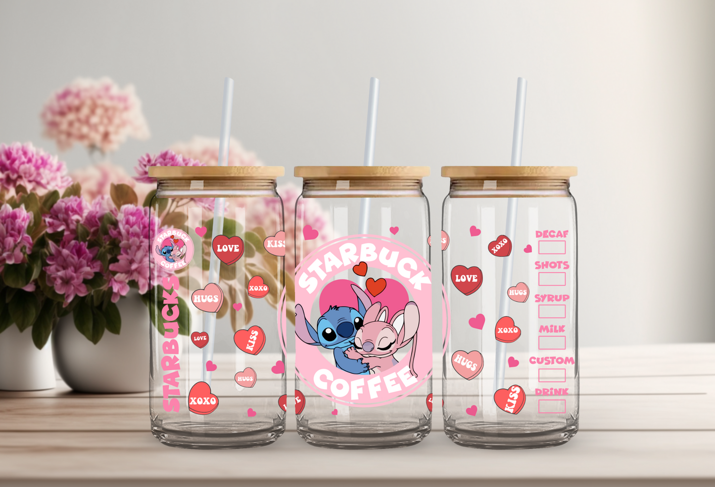 Starbucks Stitch Valentines Glass Beer Can