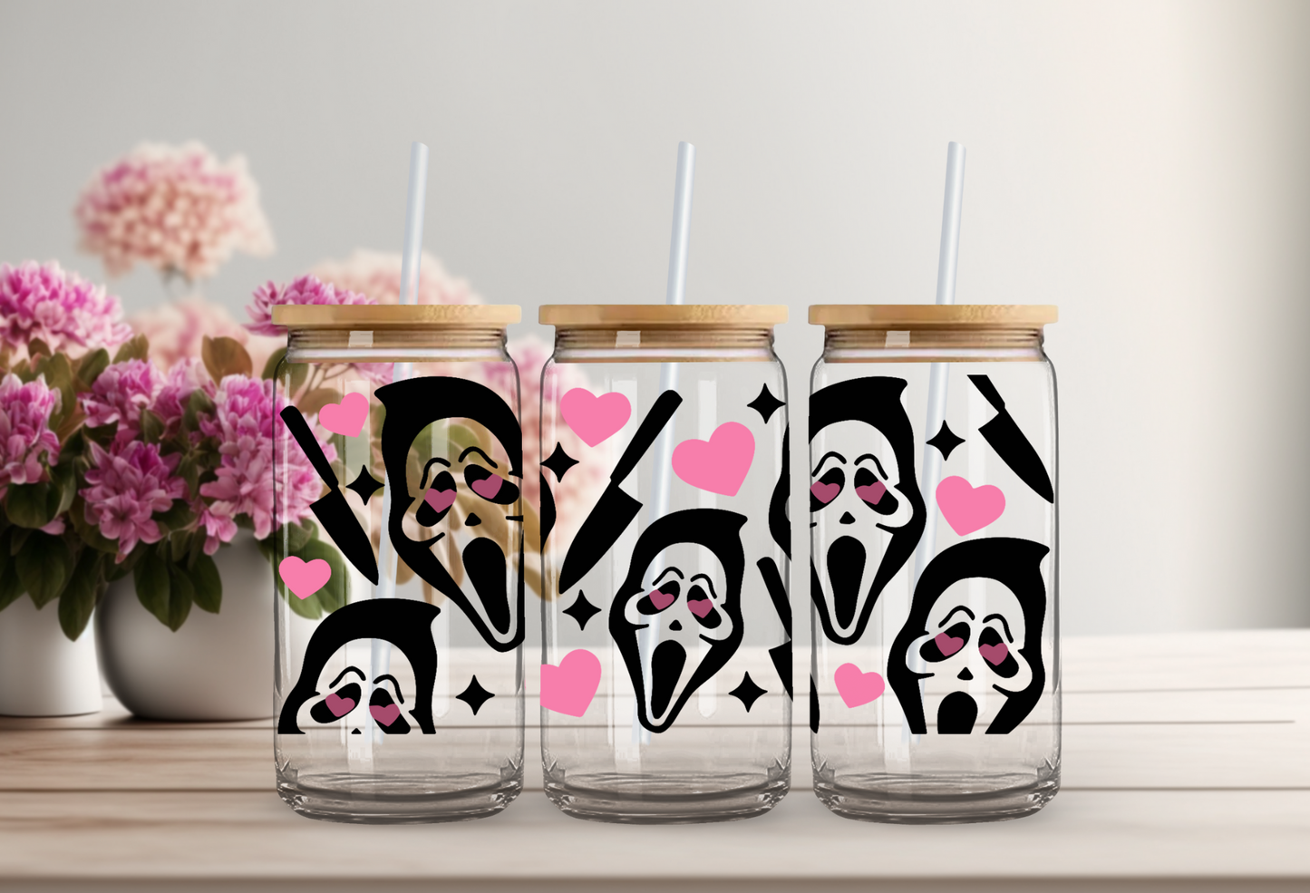 Ghostface Heart eyes Glass Beer Can