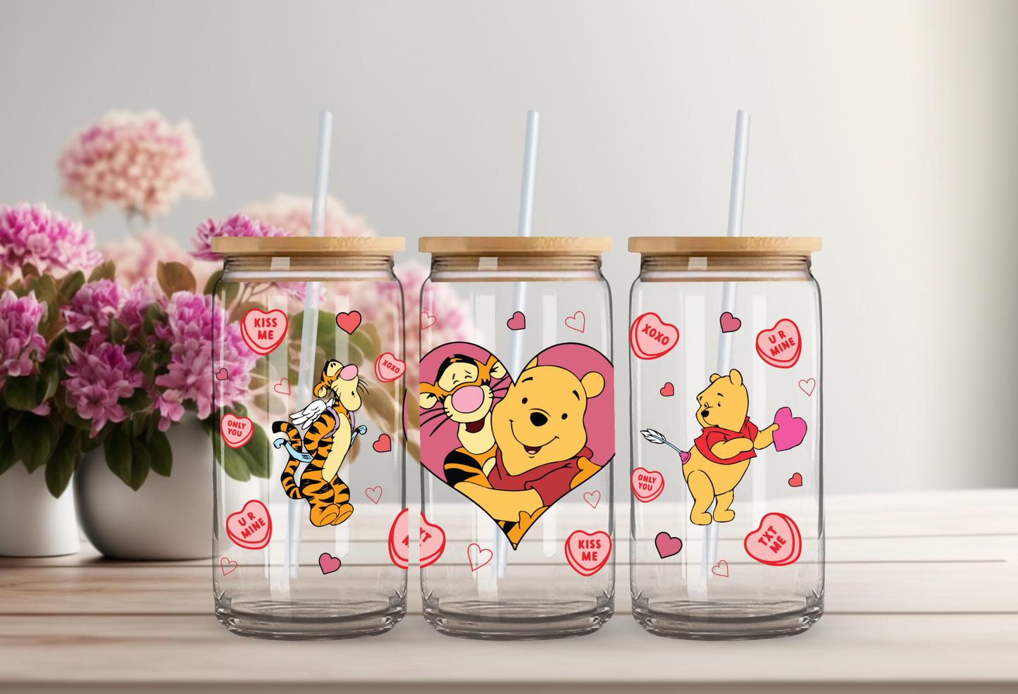 Pooh & Tigger Valentines Glass Beer Can