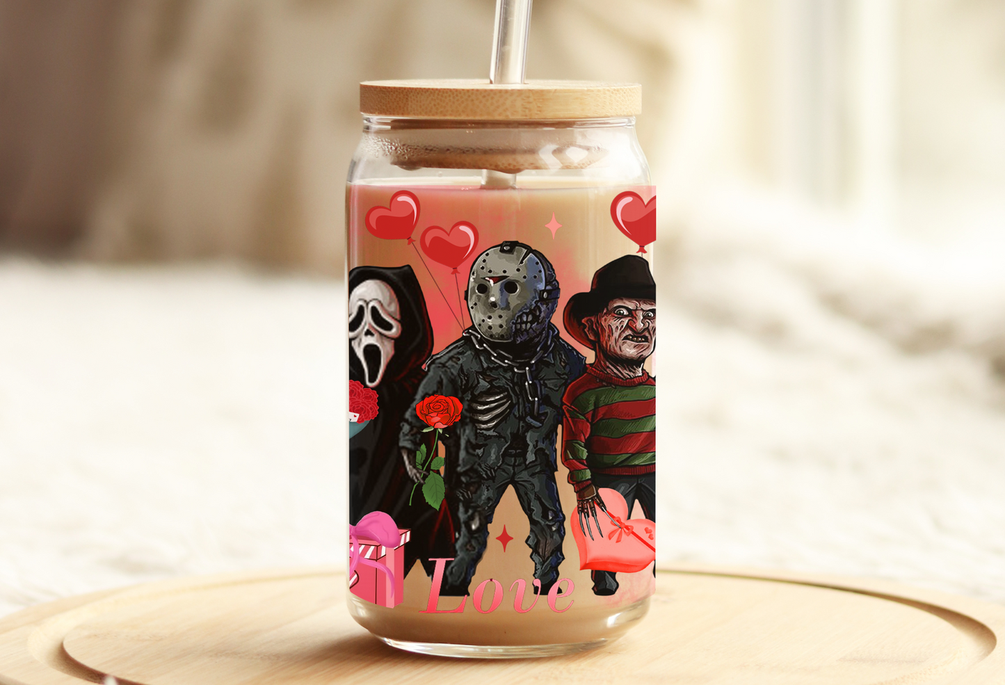 Valentines Heartthrobs of Horror Glass Beer Can