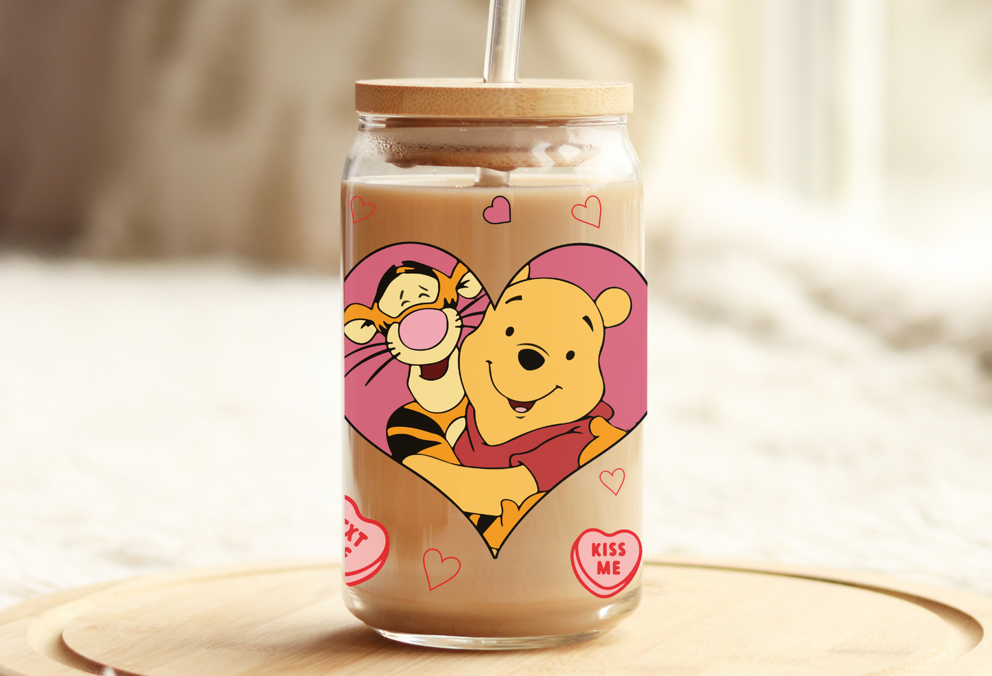 Pooh & Tigger Valentines Glass Beer Can