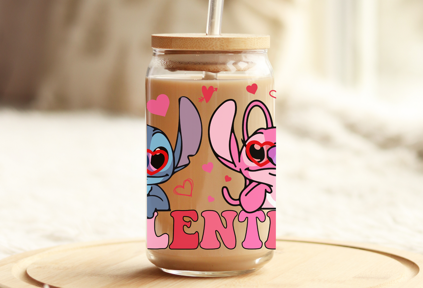 Valentines Stitch & Angel Glass Beer Can