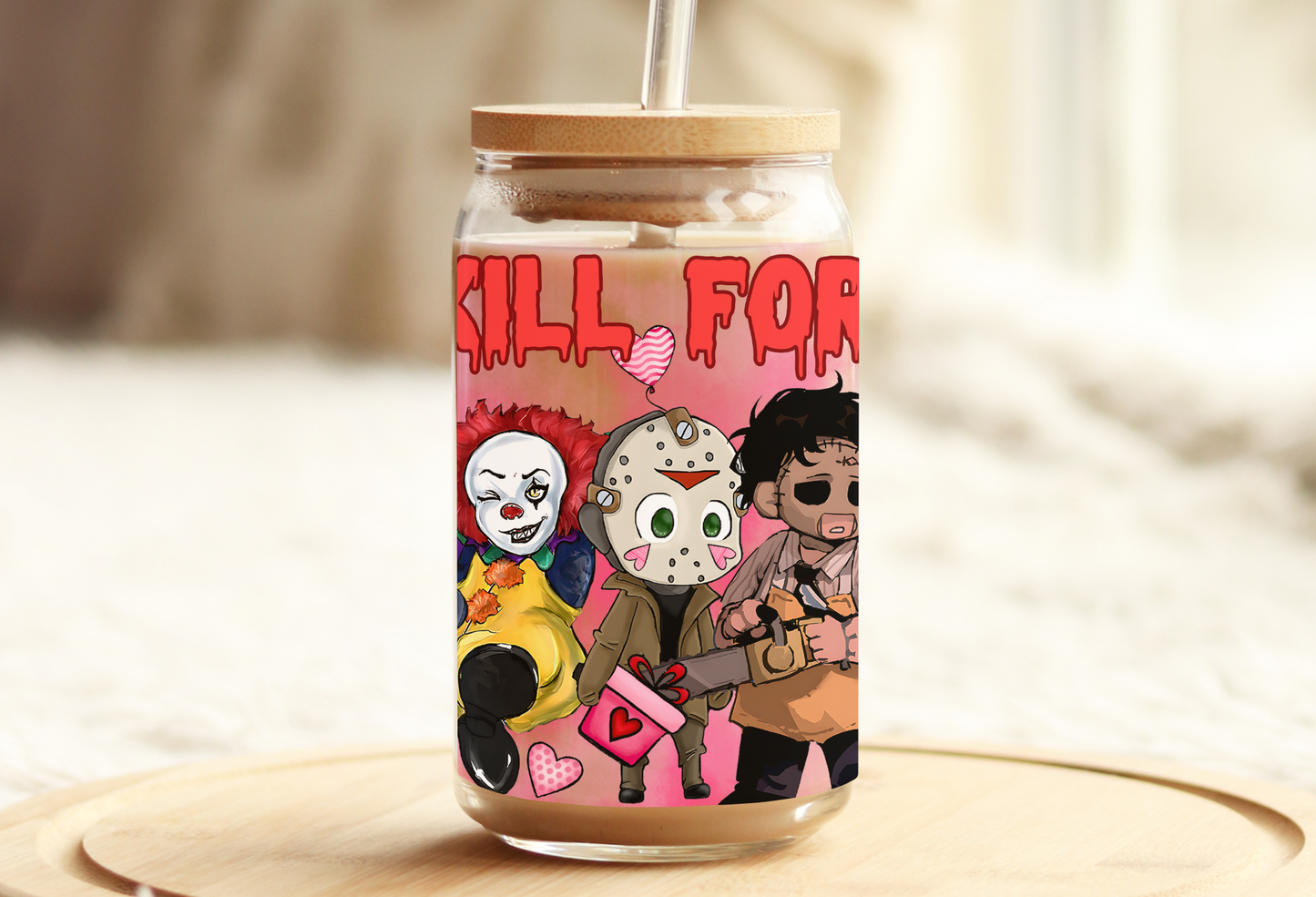 Valentines Boys of Horror Glass Beer Can