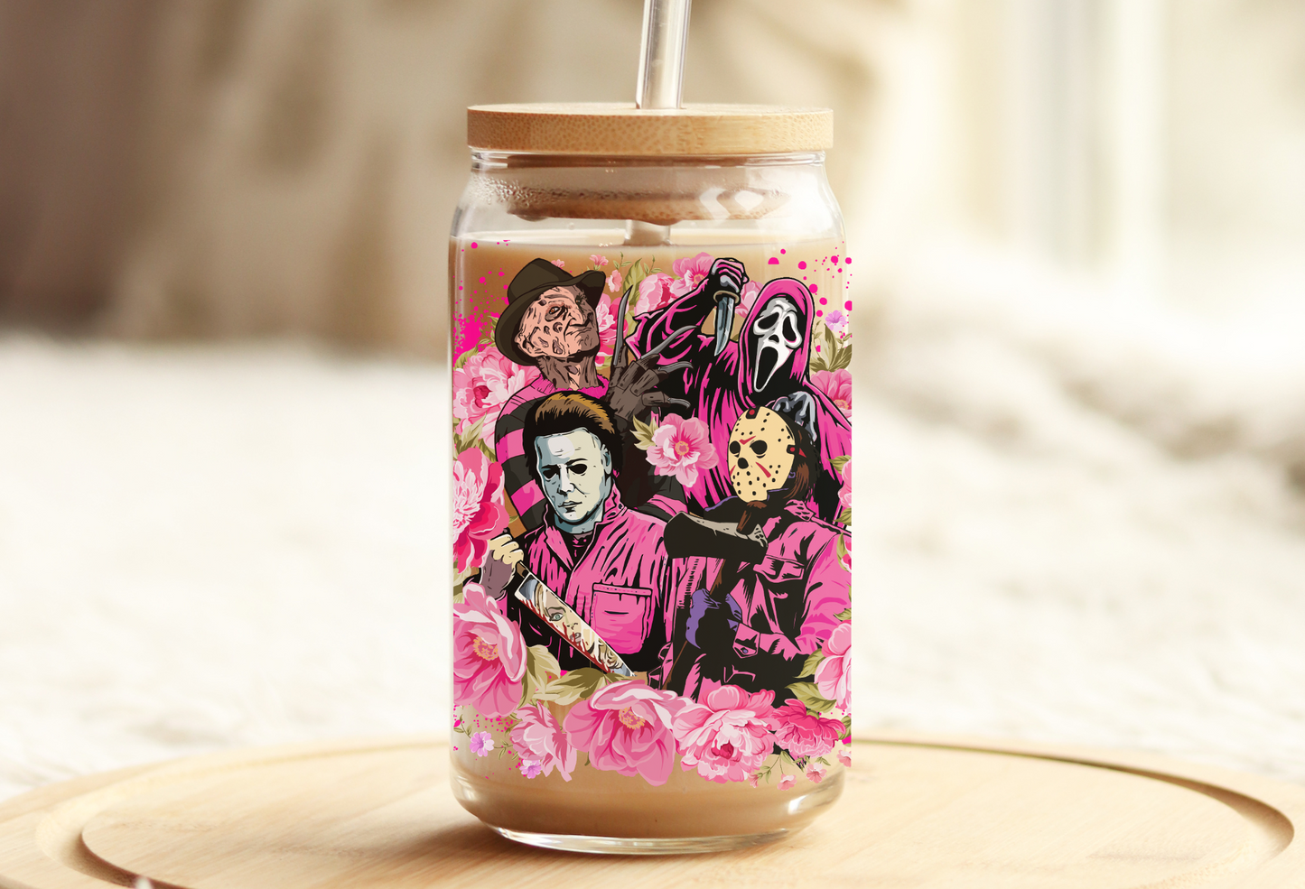 Horror boys Pink Valentines Glass Beer Can