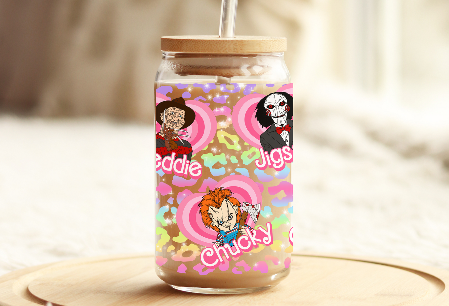 Horror Boys Rainbow Hearts Glass Beer Can