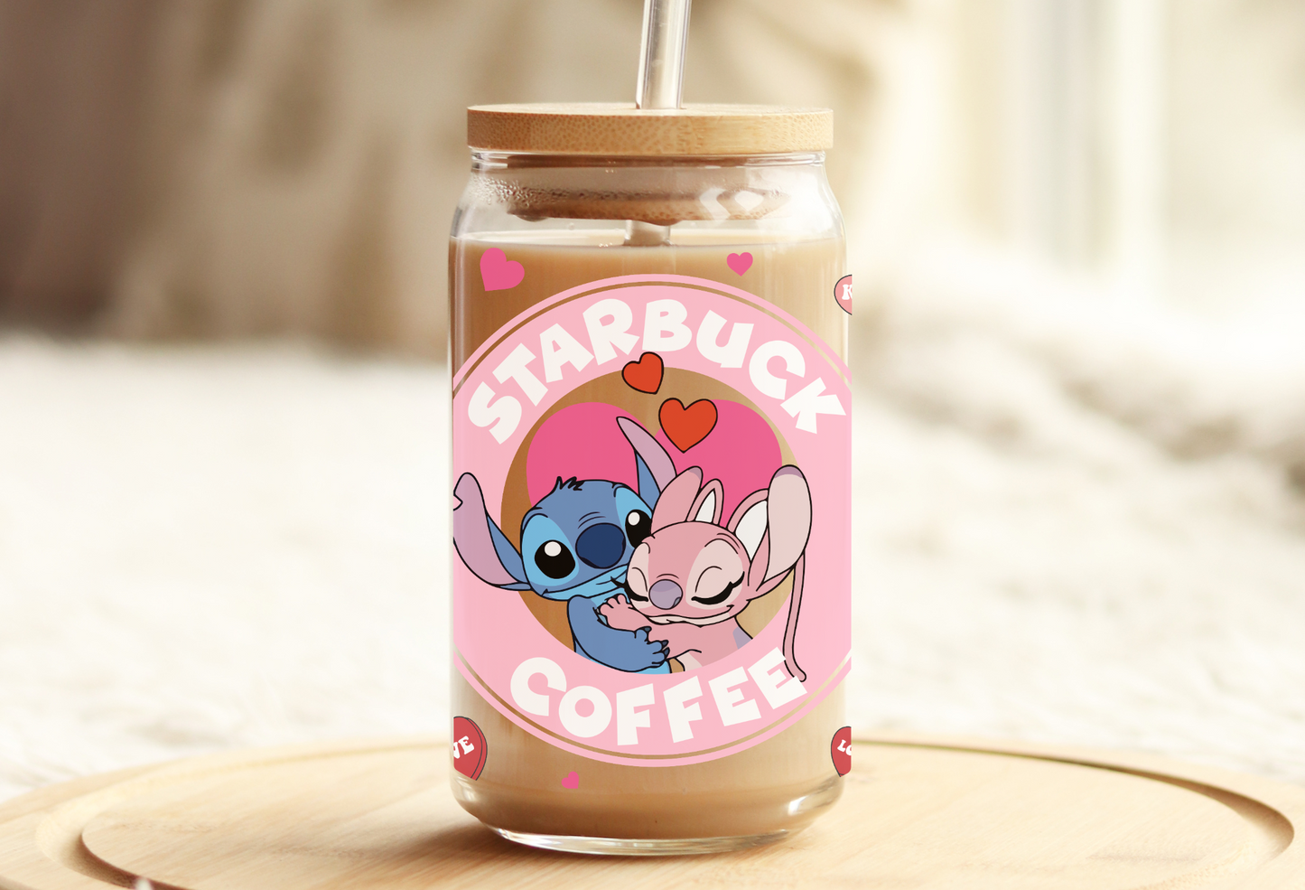 Starbucks Stitch Valentines Glass Beer Can