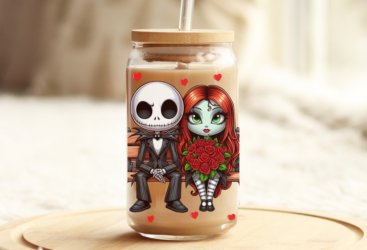 Jack & Sally Glass Beer Can