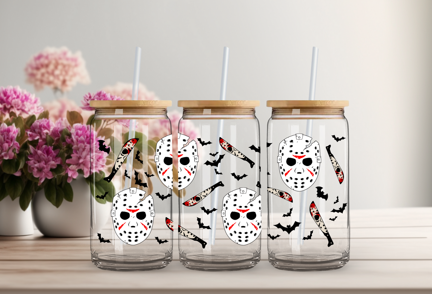 Jason Mask & Knife Glass Beer Can