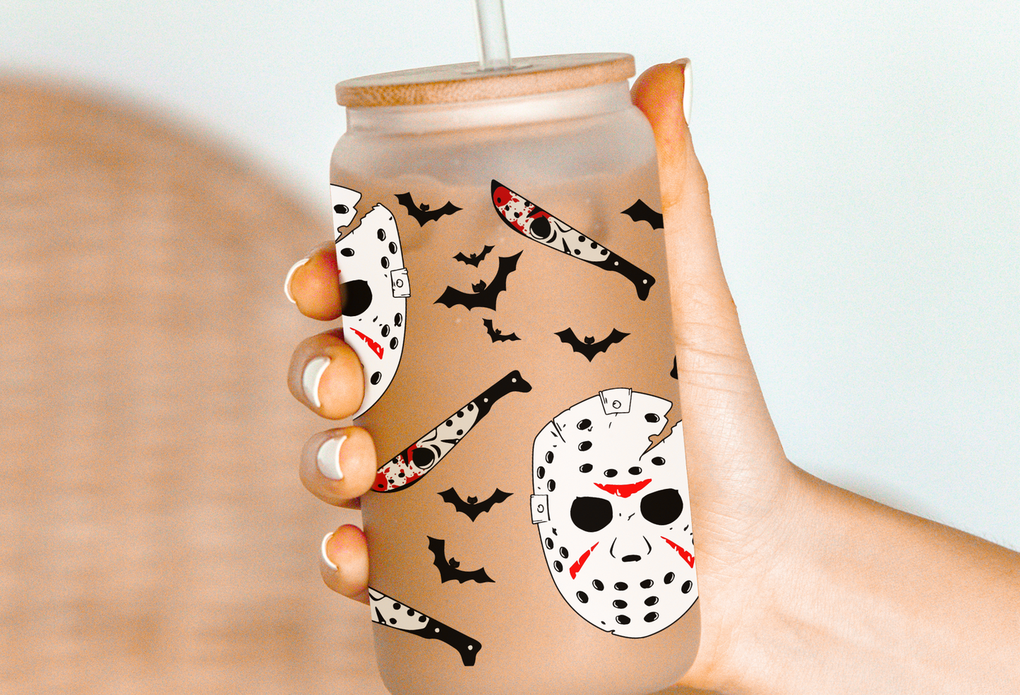 Jason Mask & Knife Glass Beer Can