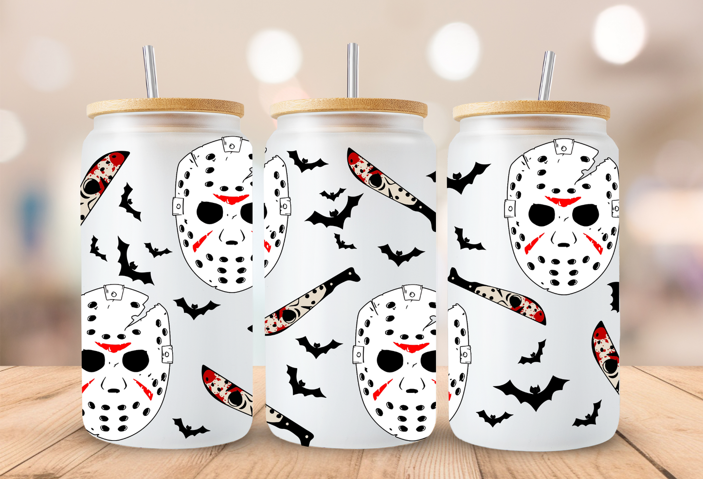 Jason Mask & Knife Glass Beer Can