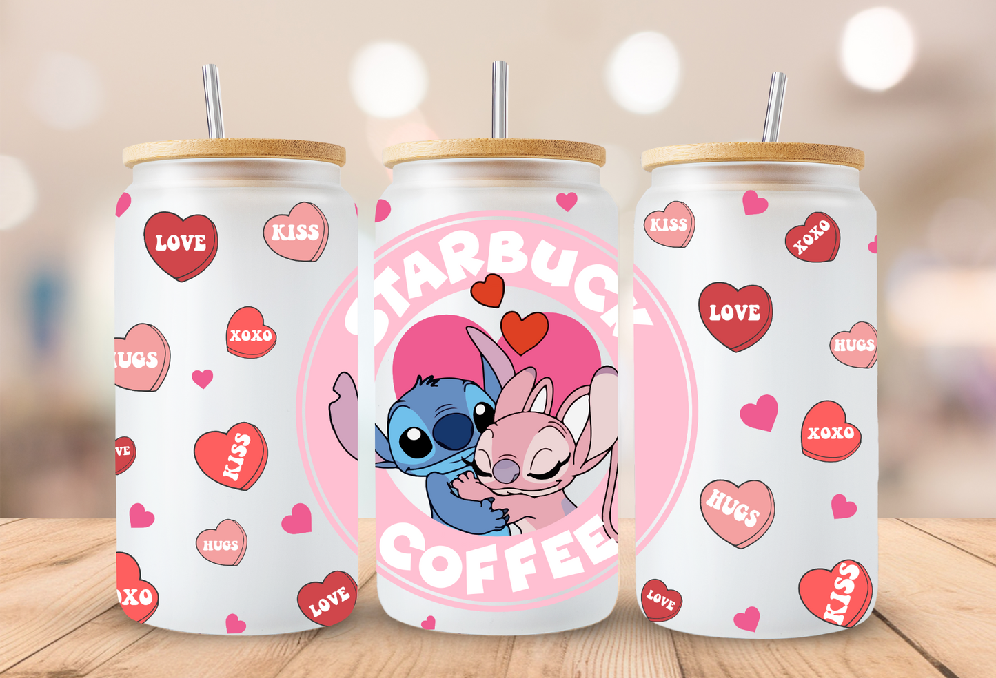 Starbucks Stitch Valentines Glass Beer Can