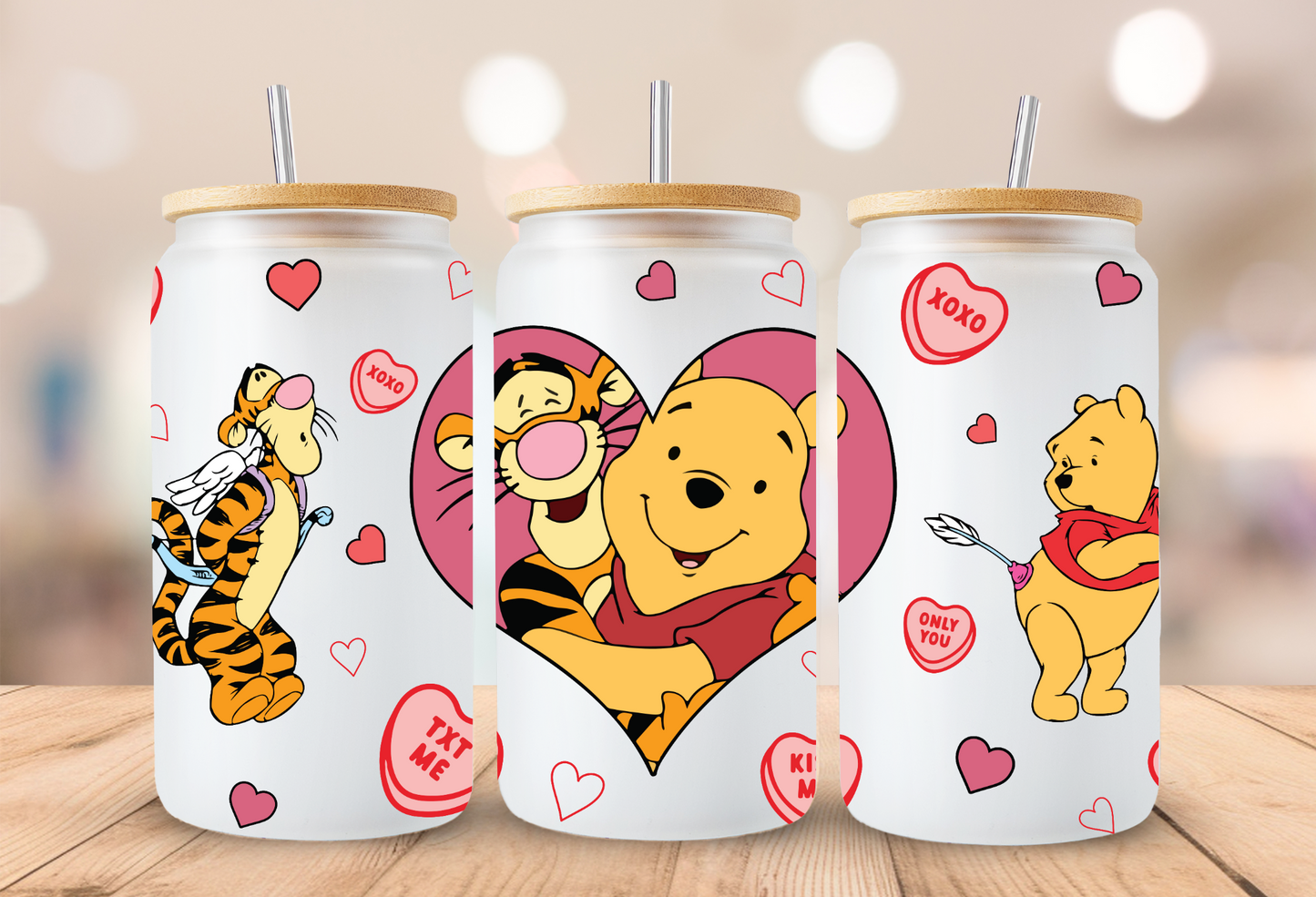 Pooh & Tigger Valentines Glass Beer Can