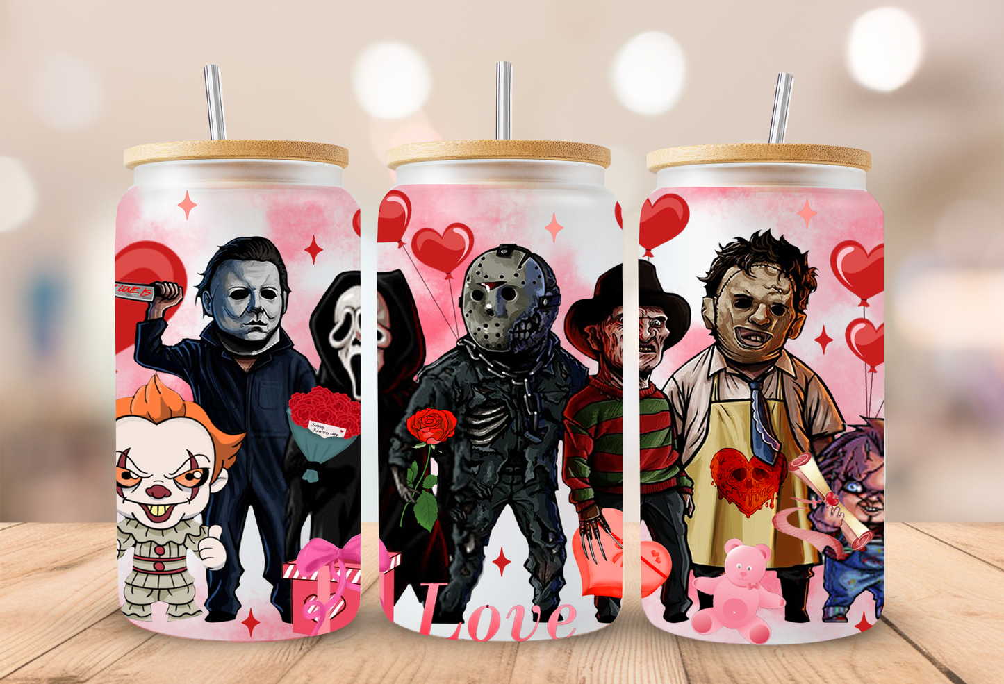 Valentines Heartthrobs of Horror Glass Beer Can