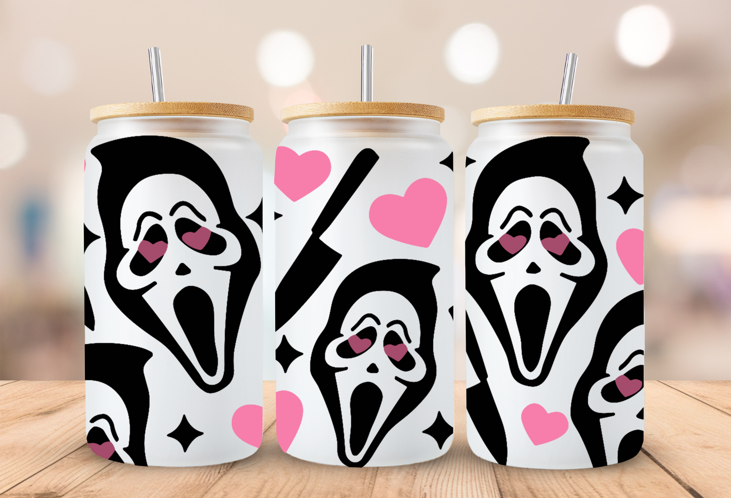 Ghostface Heart eyes Glass Beer Can