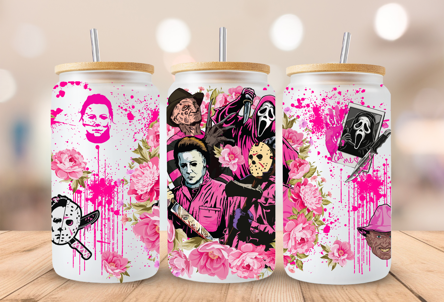 Horror boys Pink Valentines Glass Beer Can