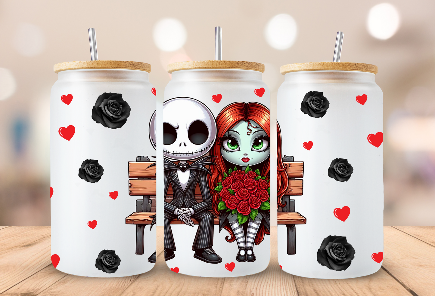 Jack & Sally Glass Beer Can