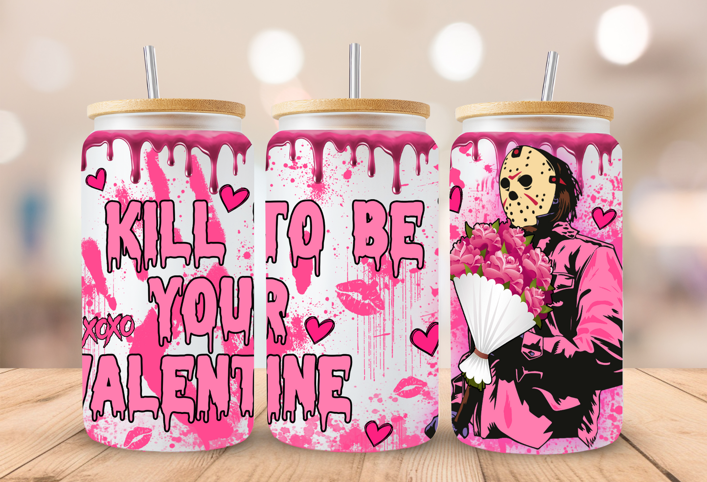 Jasons I'd Kill to Be Your Valentine Glass Beer Can