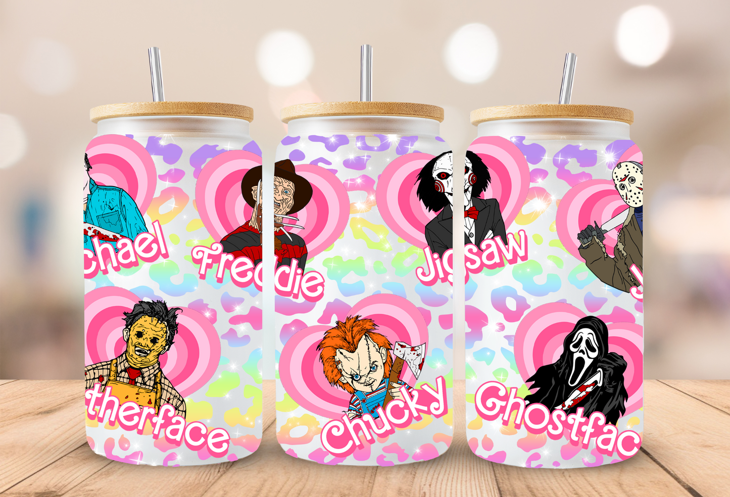 Horror Boys Rainbow Hearts Glass Beer Can