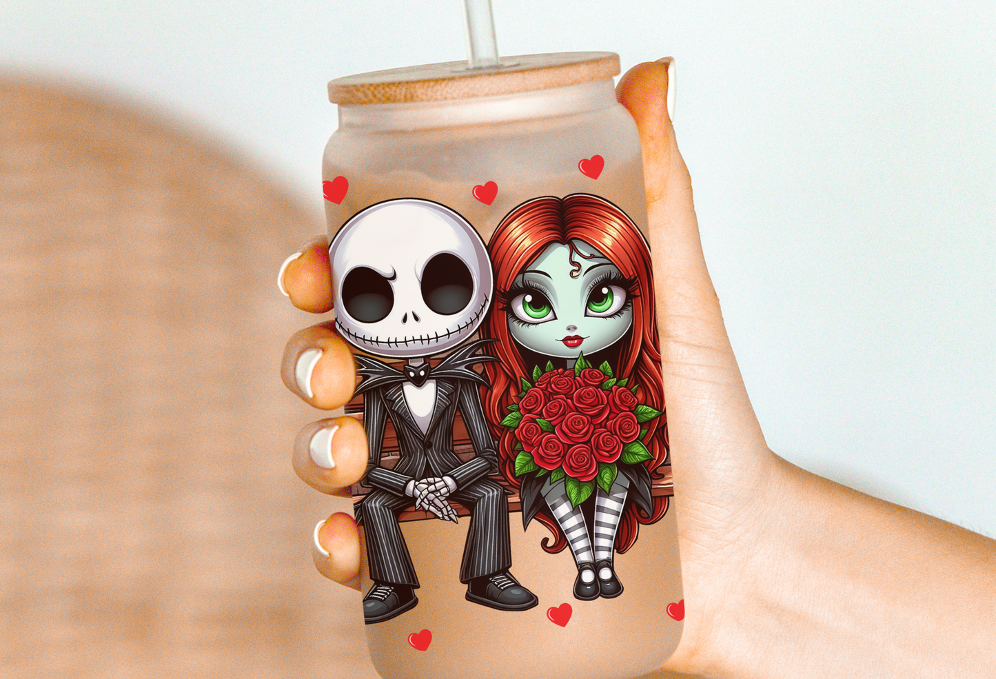 Jack & Sally Glass Beer Can