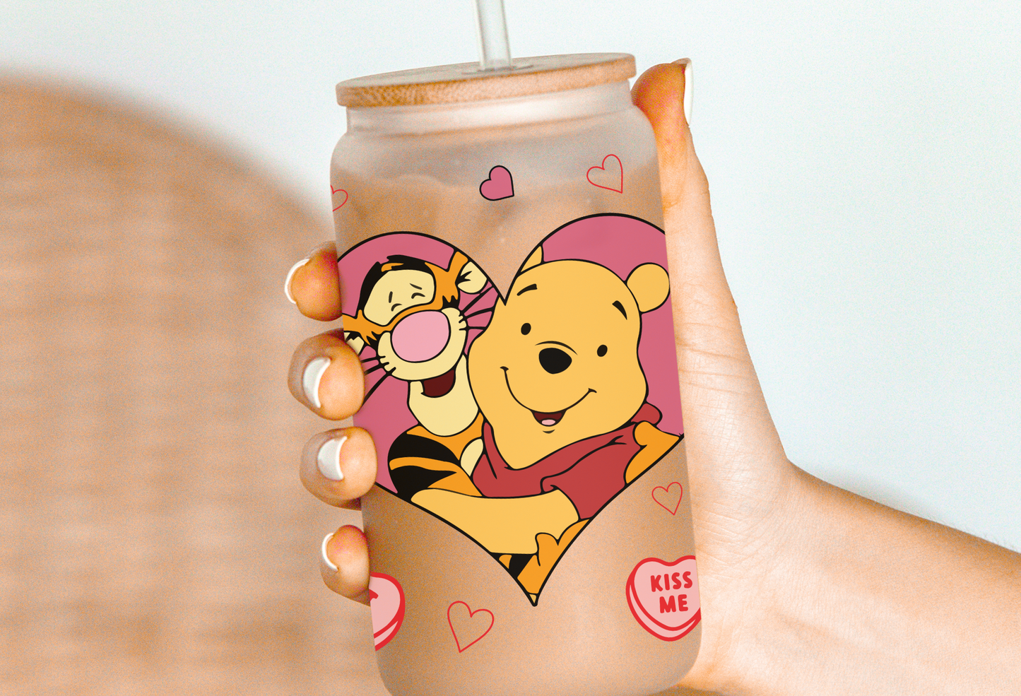 Pooh & Tigger Valentines Glass Beer Can