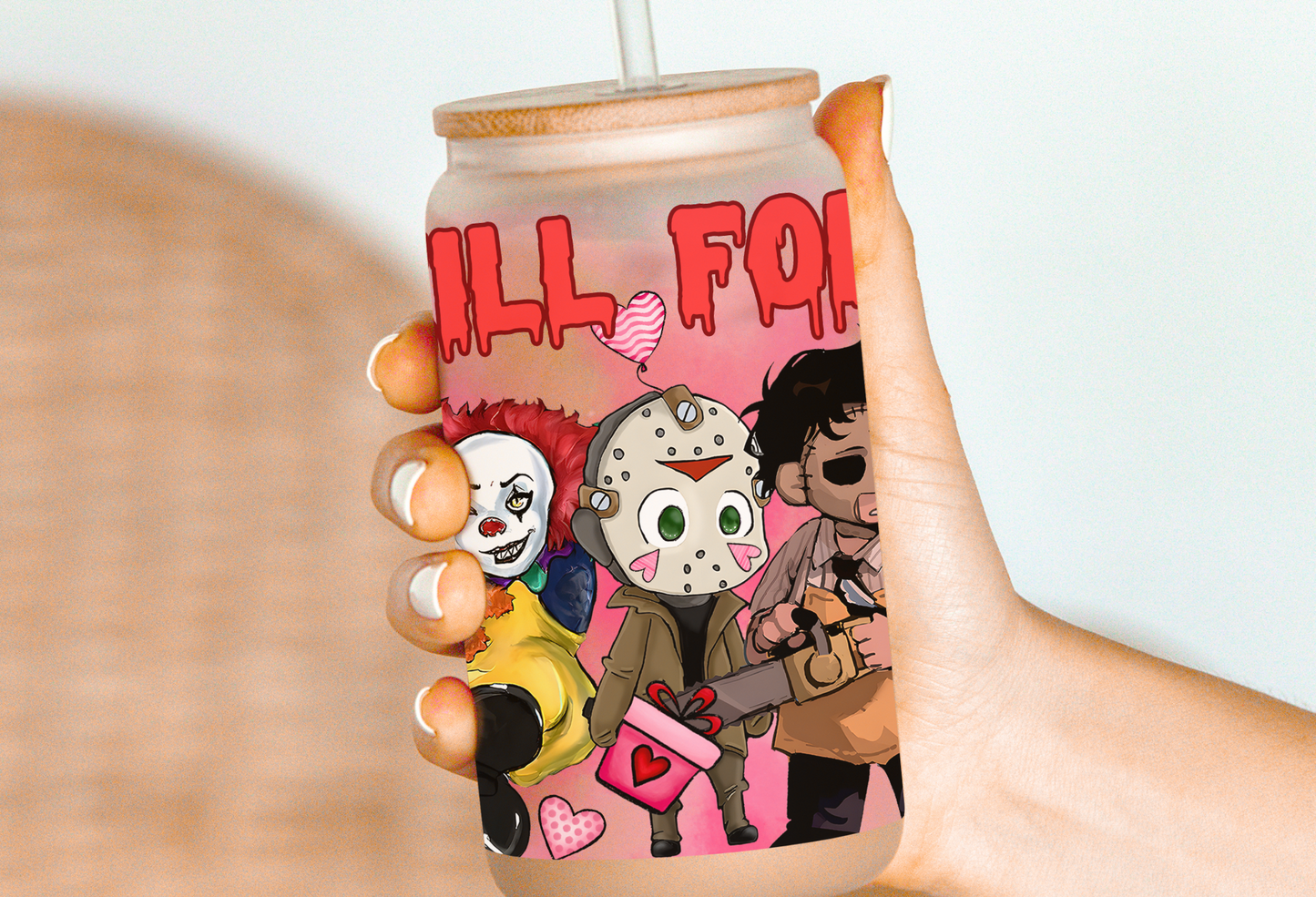 Valentines Boys of Horror Glass Beer Can