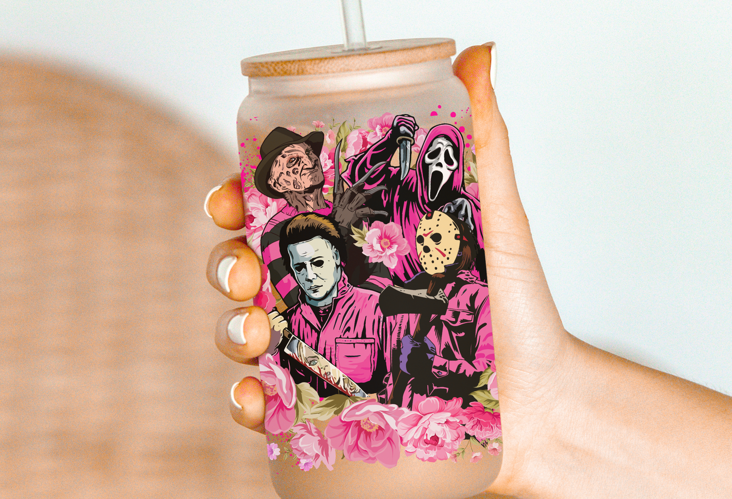 Horror boys Pink Valentines Glass Beer Can