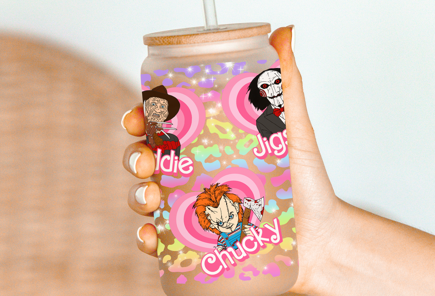 Horror Boys Rainbow Hearts Glass Beer Can