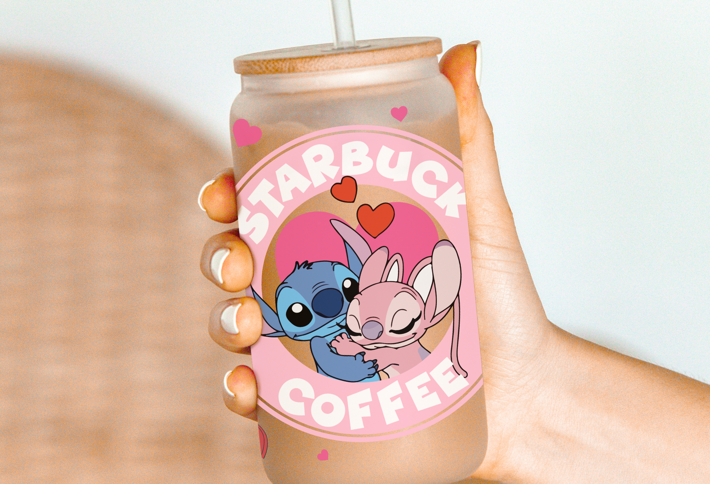 Starbucks Stitch Valentines Glass Beer Can