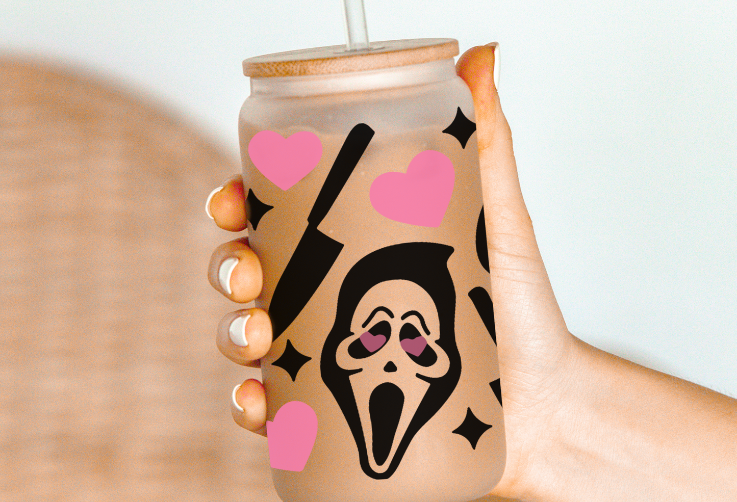 Ghostface Heart eyes Glass Beer Can