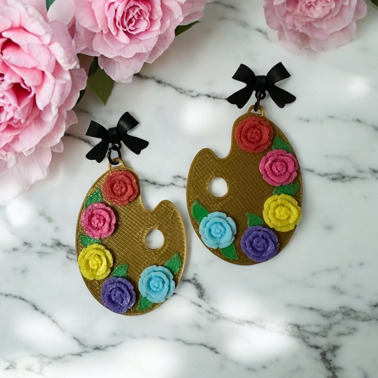 Color Me Killer Cute – Floral Paint Palette Earrings | Artist-Inspired Statement Jewelry | Colorful Dangle Earrings | Art Teacher Gift